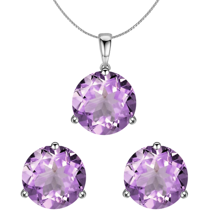 Amethyst Gemstone Pendant-Set With Earrings in 925 Sterling Silver For Women