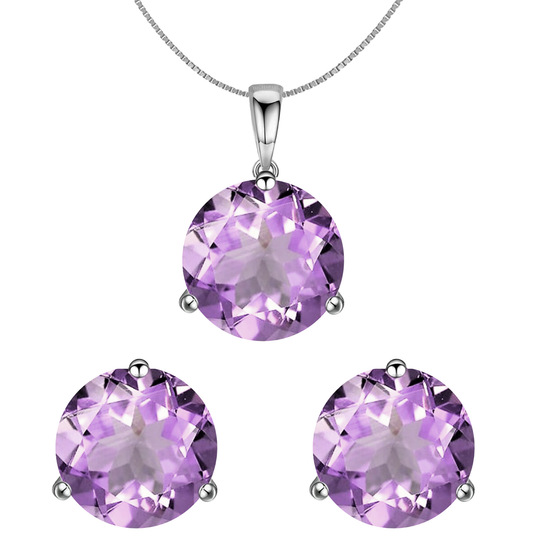 Amethyst Gemstone Pendant-Set With Earrings in 925 Sterling Silver For Women