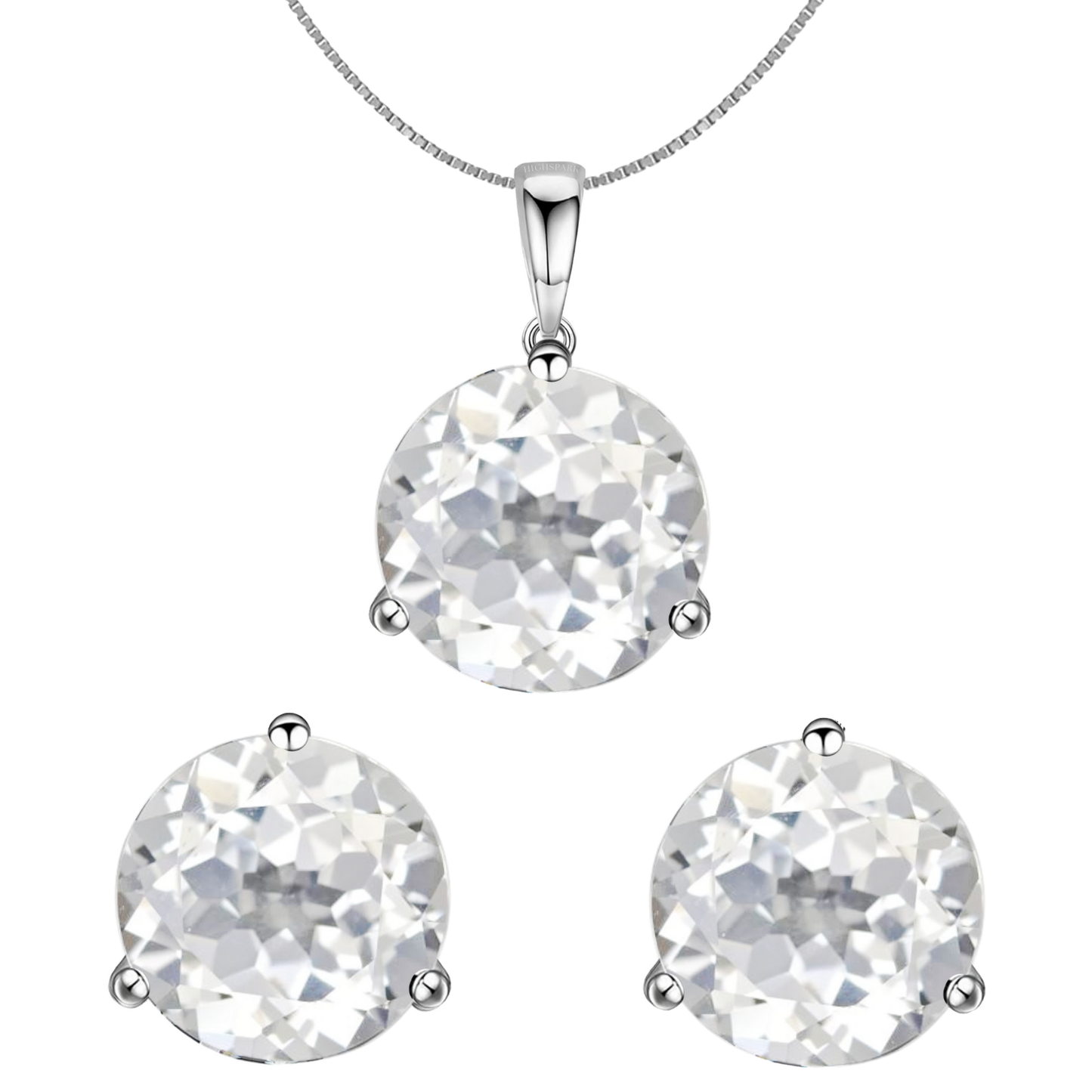 Clear Topaz Gemstone Pendant-Set With Earrings in 925 Sterling Silver For Women