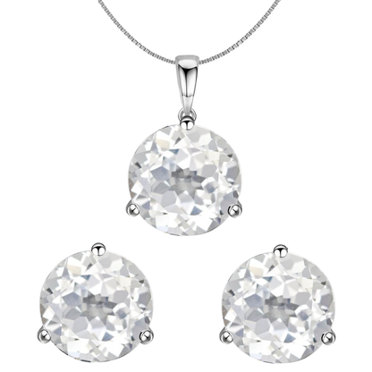 Clear Topaz Gemstone Pendant-Set With Earrings in 925 Sterling Silver For Women