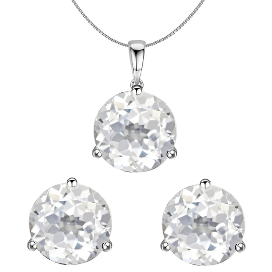 Clear Topaz Gemstone Pendant-Set With Earrings in 925 Sterling Silver For Women