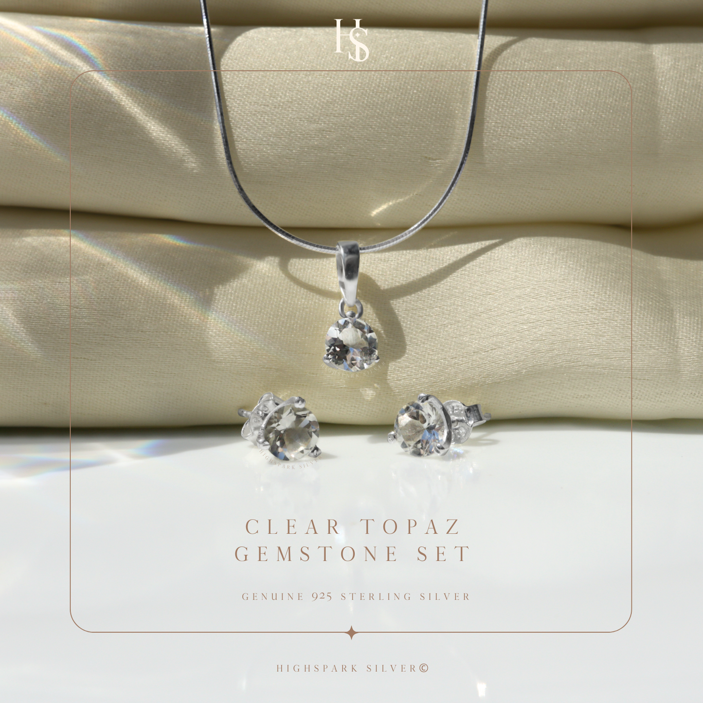 Clear Topaz Gemstone Pendant-Set With Earrings in 925 Sterling Silver For Women