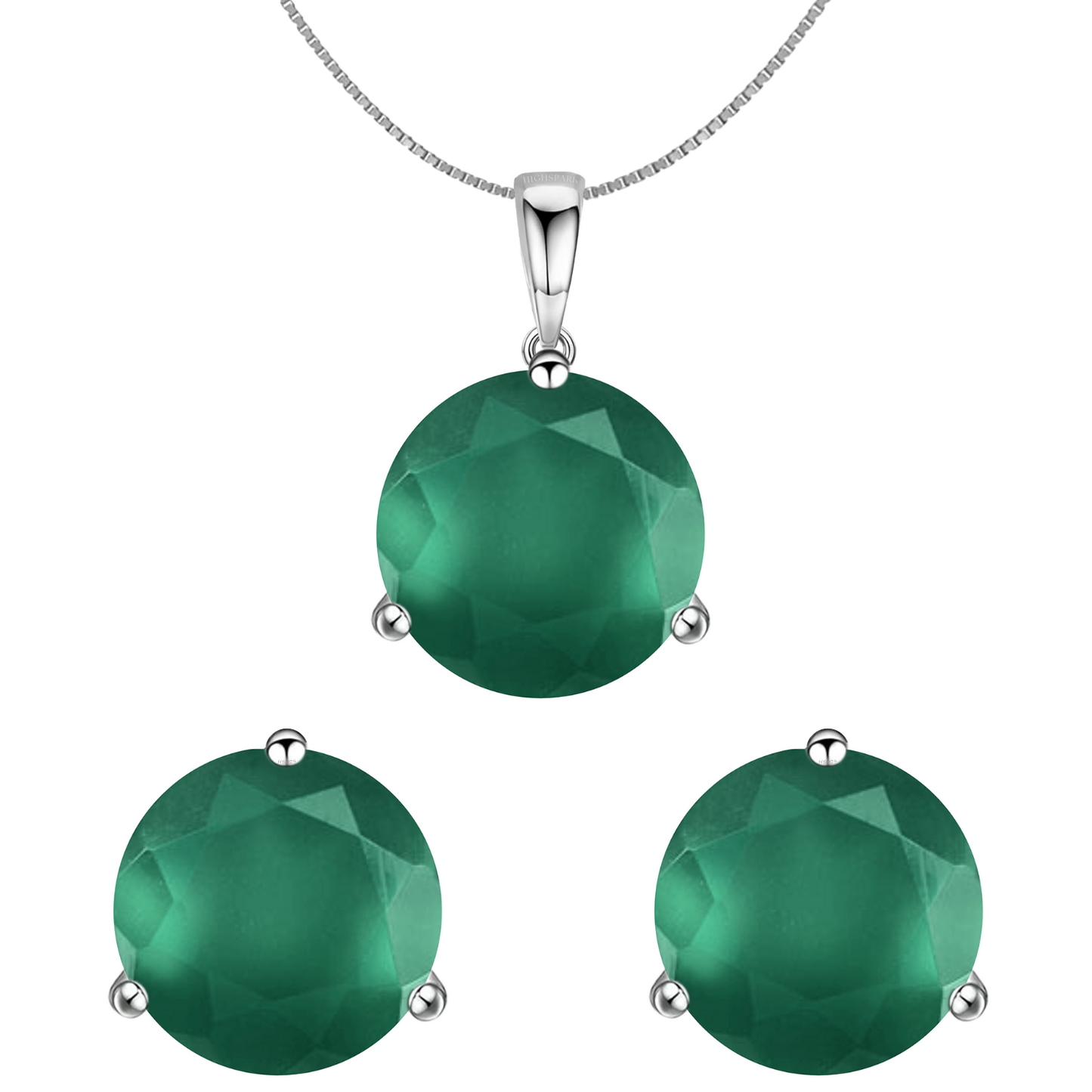 Green Onyx Gemstone Pendant-Set With Earrings in 925 Sterling Silver For Women