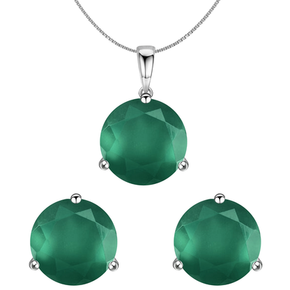 Green Onyx Gemstone Pendant-Set With Earrings in 925 Sterling Silver For Women