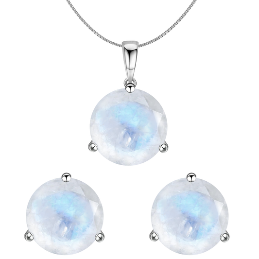 Moonstone Gemstone Pendant-Set With Earrings in 925 Sterling Silver For Women