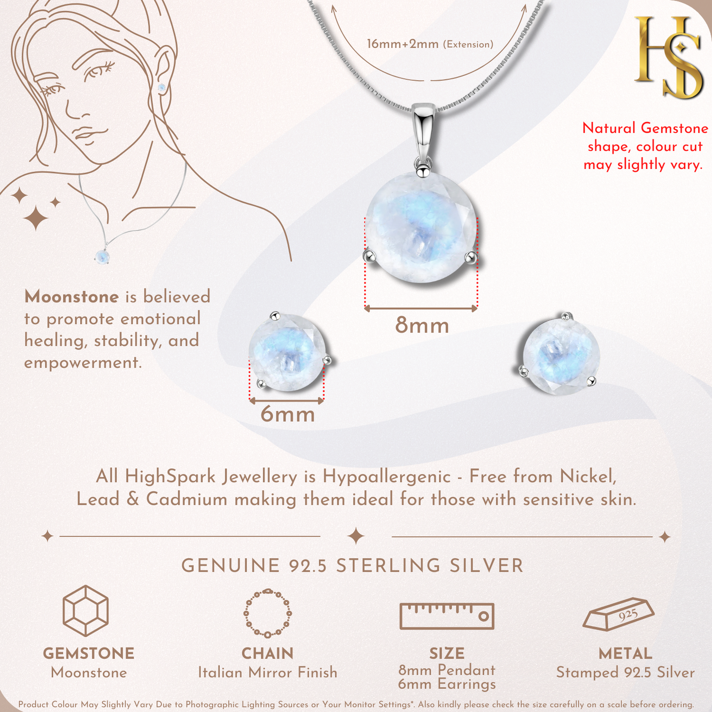 Moonstone Gemstone Pendant-Set With Earrings in 925 Sterling Silver For Women