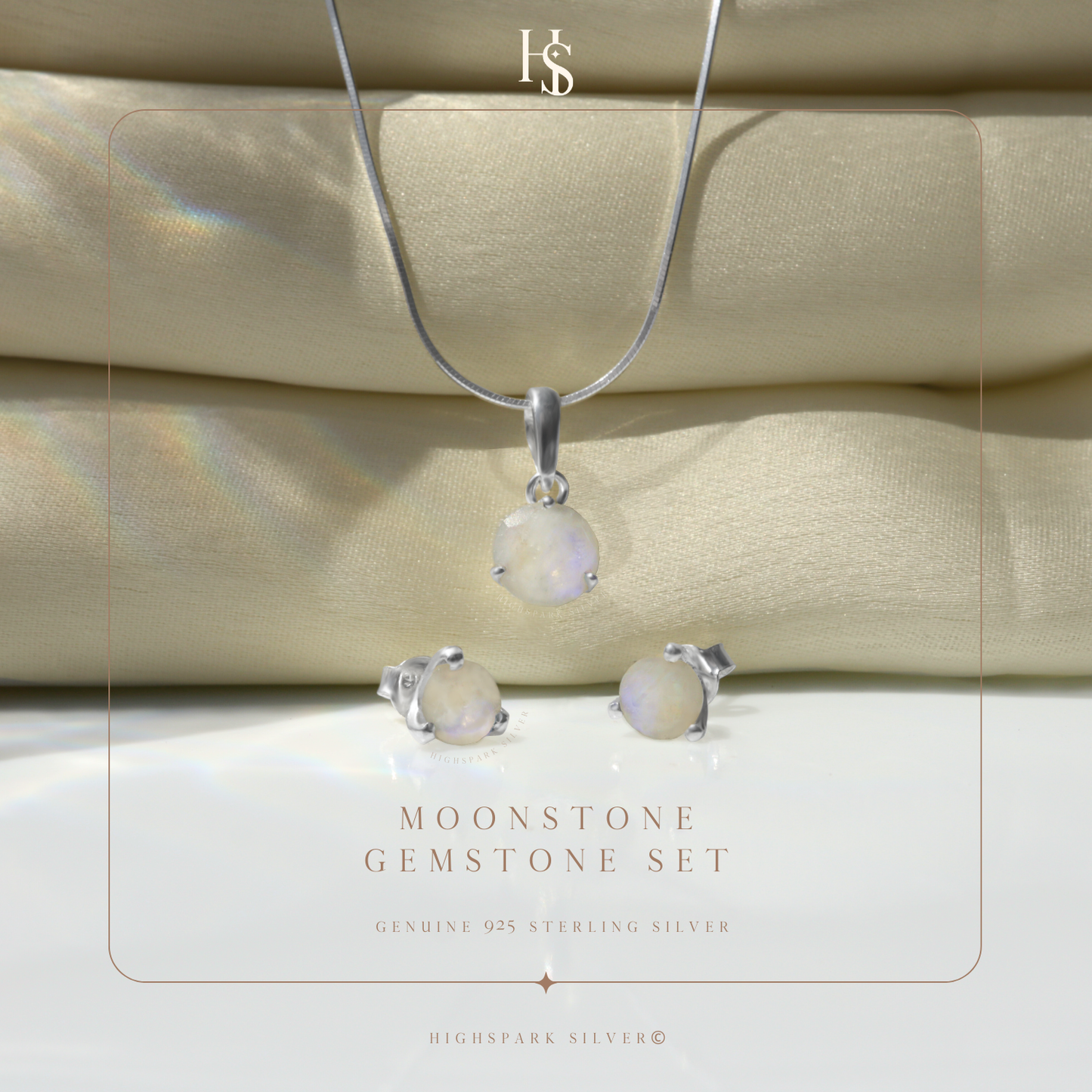 Moonstone Gemstone Pendant-Set With Earrings in 925 Sterling Silver For Women