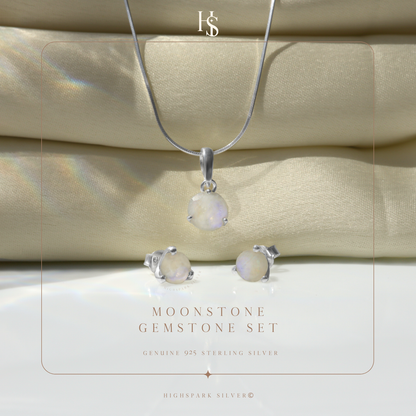 Moonstone Gemstone Pendant-Set With Earrings in 925 Sterling Silver For Women