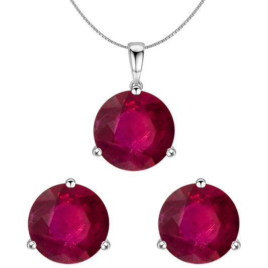 Ruby Gemstone Pendant-Set With Earrings in 925 Sterling Silver For Women