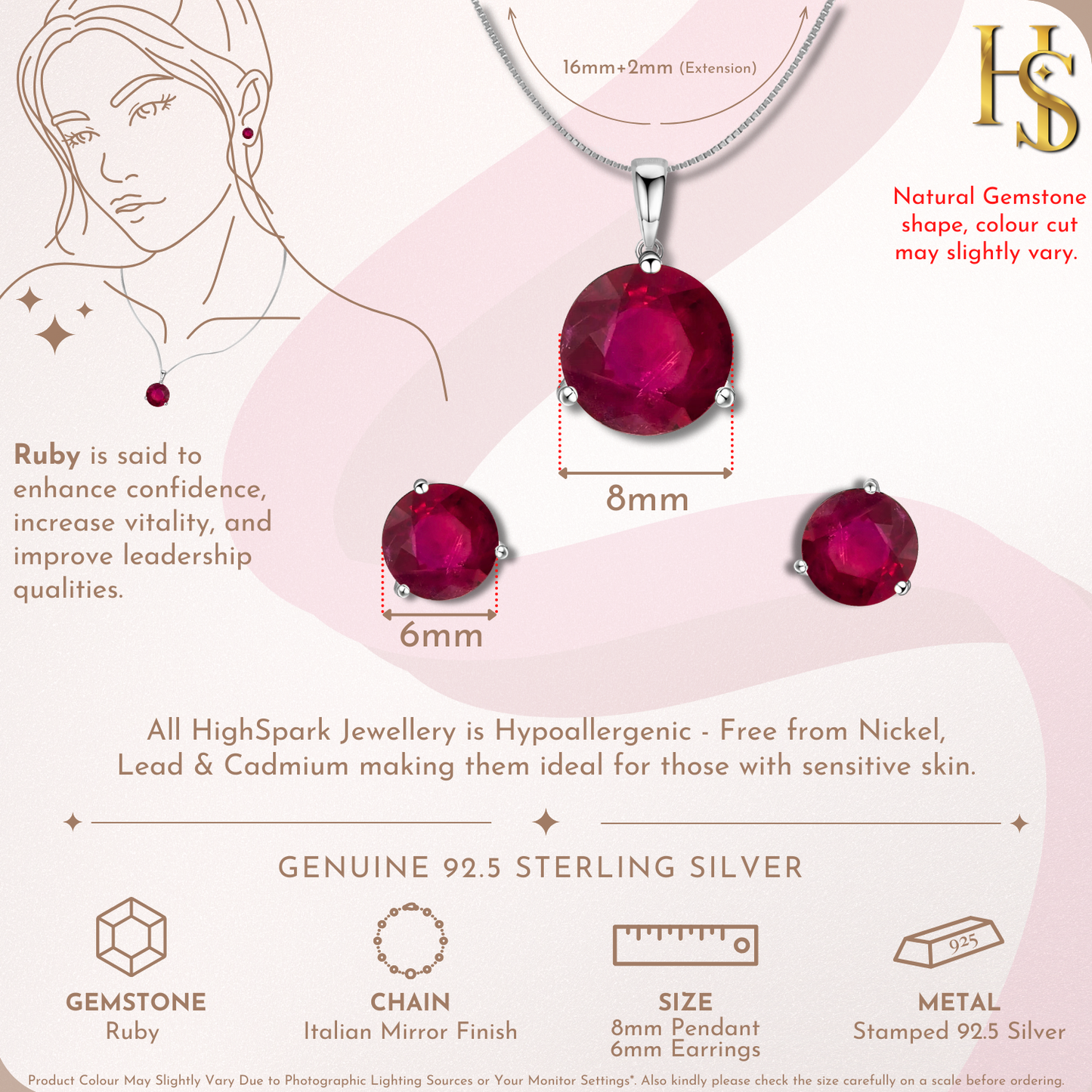 Ruby Gemstone Pendant-Set With Earrings in 925 Sterling Silver For Women