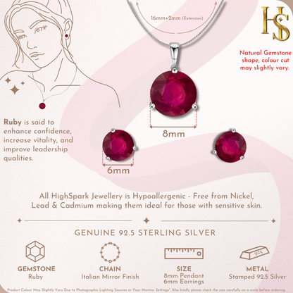 Ruby Gemstone Pendant-Set With Earrings in 925 Sterling Silver For Women