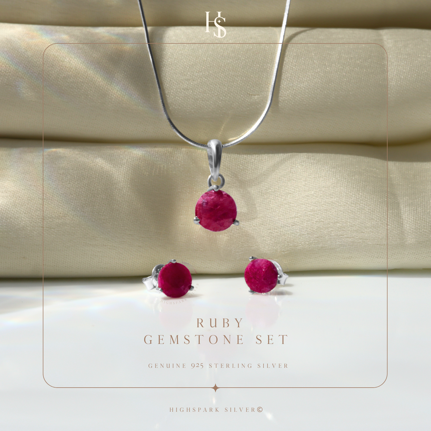 Ruby Gemstone Pendant-Set With Earrings in 925 Sterling Silver For Women