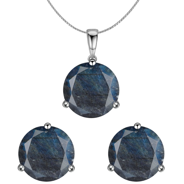 A sterling silver pendant set with a necklace and matching stud earrings, featuring round.