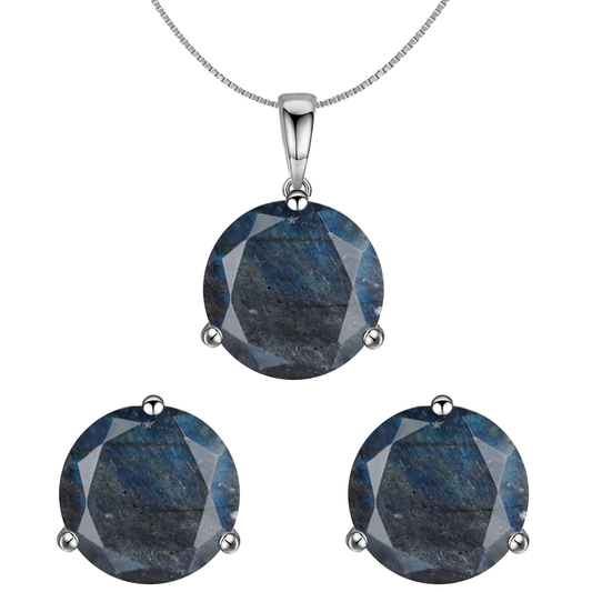 Labradorite Gemstone Pendant-Set With Earrings in 925 Sterling Silver For Women