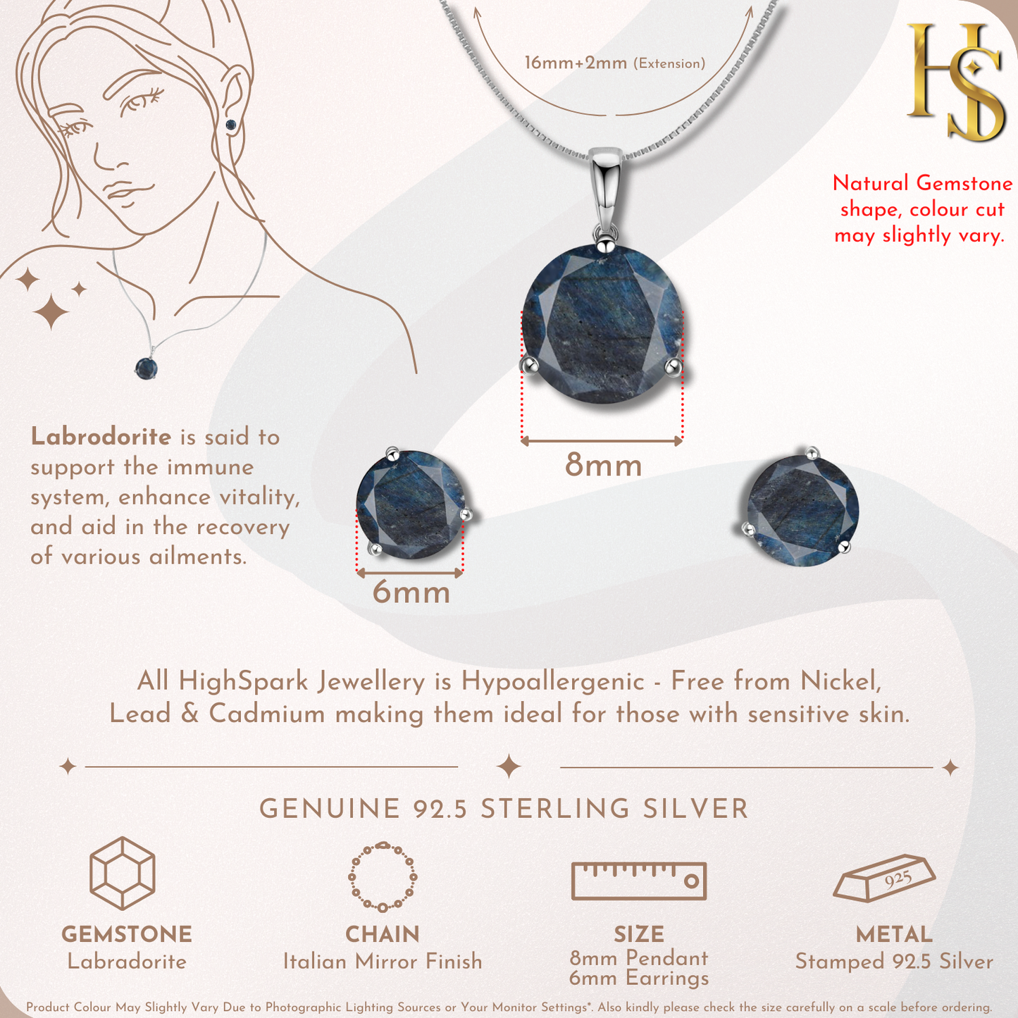 Labradorite Gemstone Pendant-Set With Earrings in 925 Sterling Silver For Women