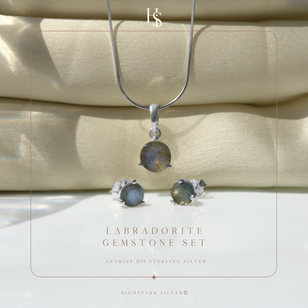 Labradorite Gemstone Pendant-Set With Earrings in 925 Sterling Silver For Women
