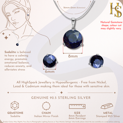 Sodalite Gemstone Pendant-Set With Earrings in 925 Sterling Silver For Women
