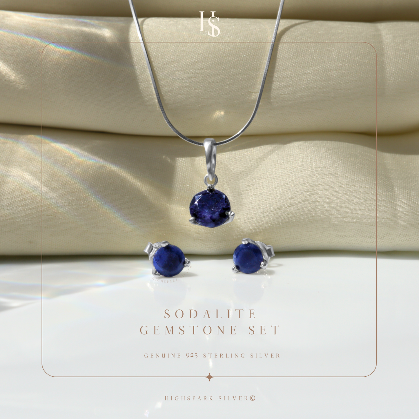 Sodalite Gemstone Pendant-Set With Earrings in 925 Sterling Silver For Women