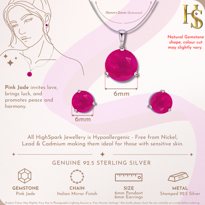 Pink Jade Gemstone Pendant-Set With Earrings in 925 Sterling Silver For Women