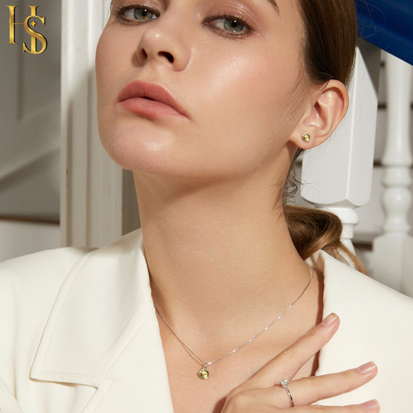 Citrine Gemstone Pendant-Set With Earrings in 925 Sterling Silver For Women