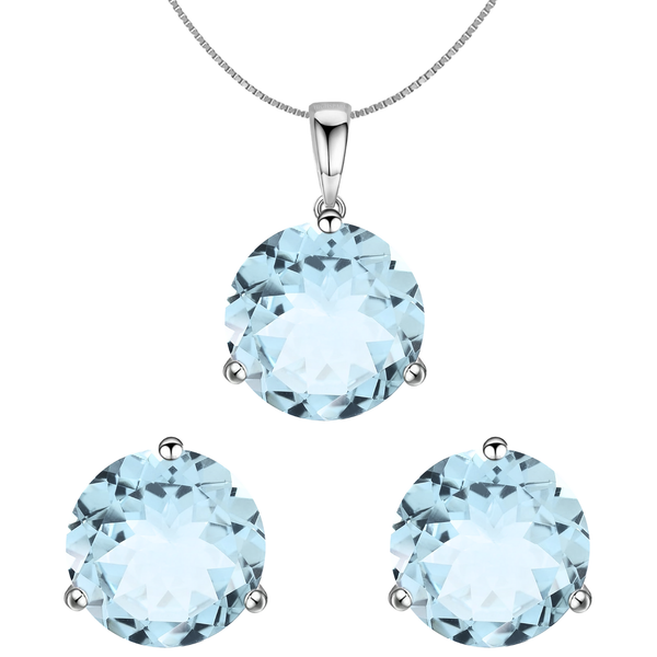 A sterling silver pendant set with a necklace and matching stud earrings, each featuring a large, round.
