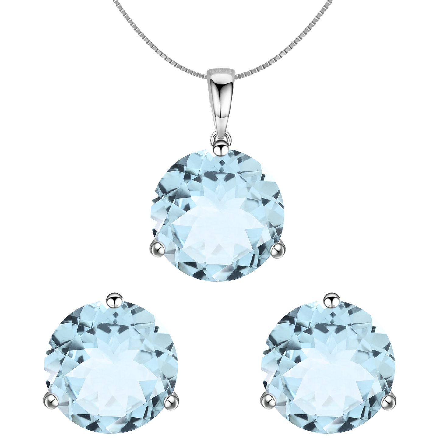 Blue Topaz Gemstone Pendant-Set With Earrings in 925 Sterling Silver For Women
