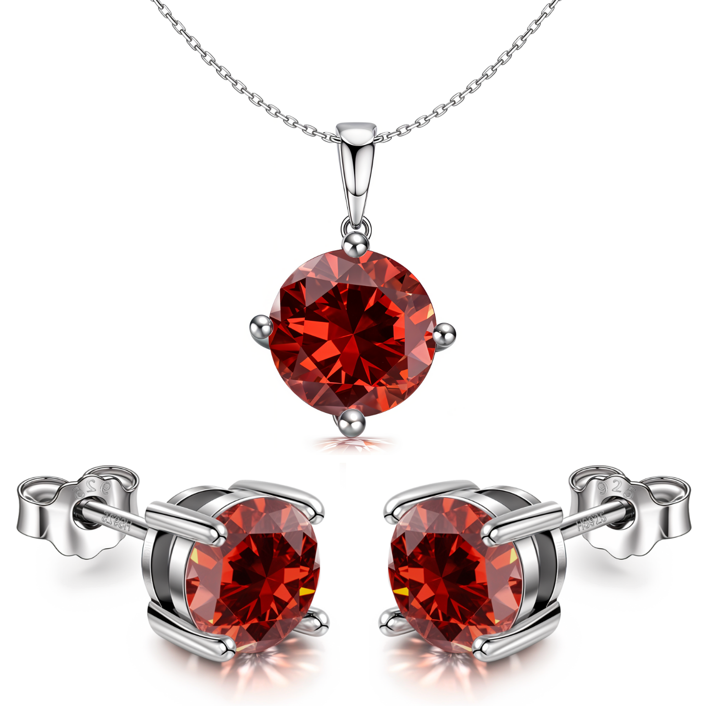 Garnet Zirconia Birthstone Stud Pendant-Set With Earrings in 925 Sterling Silver For Women