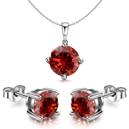 Garnet Zirconia Birthstone Stud Pendant-Set With Earrings in 925 Sterling Silver For Women
