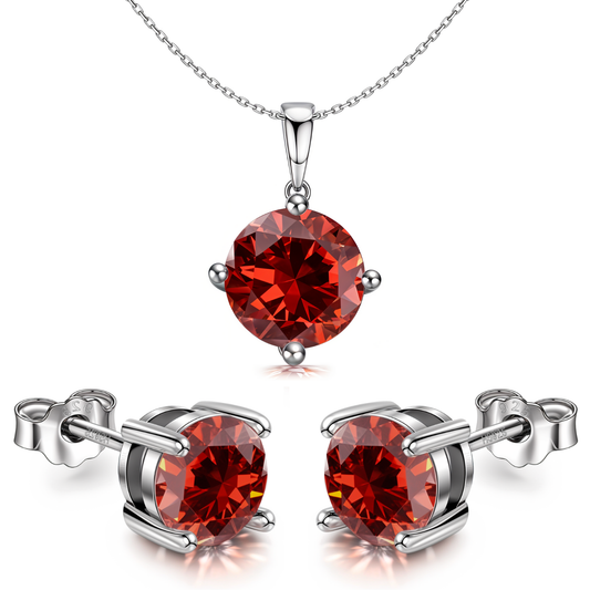 Garnet Zirconia Birthstone Stud Pendant-Set With Earrings in 925 Sterling Silver For Women