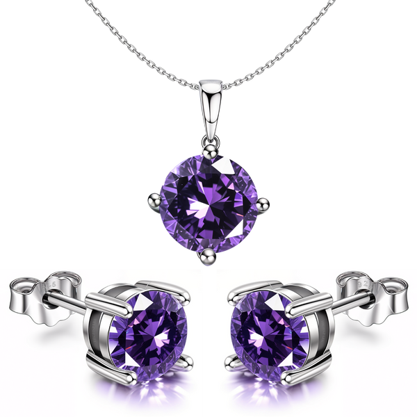 A sterling silver pendant necklace and matching stud earrings set with round.
