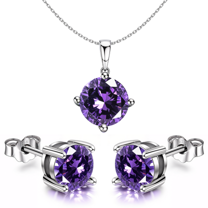 Amethyst Zirconia Birthstone Stud Pendant-Set With Earrings in 925 Sterling Silver For Women