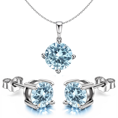 Aquamarine Zirconia Birthstone Stud Pendant-Set With Earrings in 925 Sterling Silver For Women