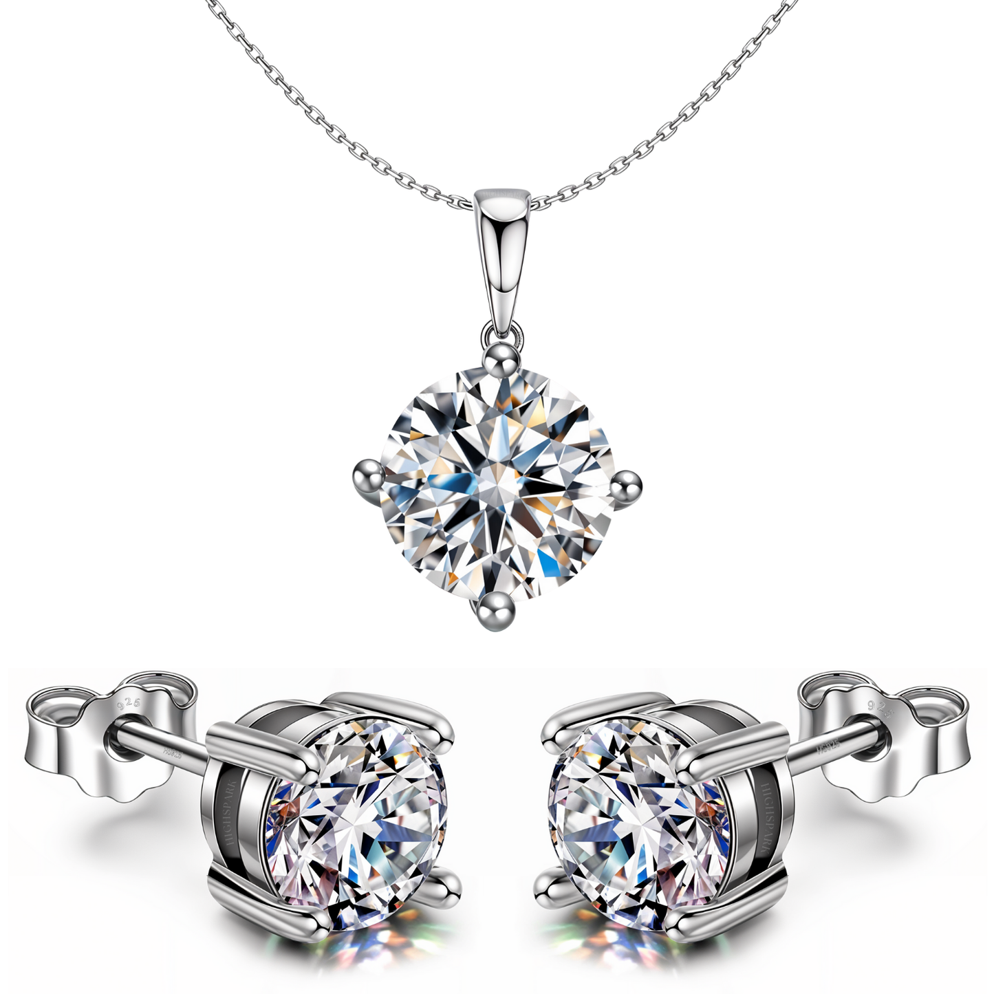 Sparkling Zirconia Birthstone Stud Pendant-Set With Earrings in 925 Sterling Silver For Women