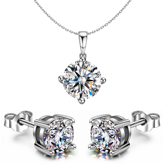 Sparkling Zirconia Birthstone Stud Pendant-Set With Earrings in 925 Sterling Silver For Women