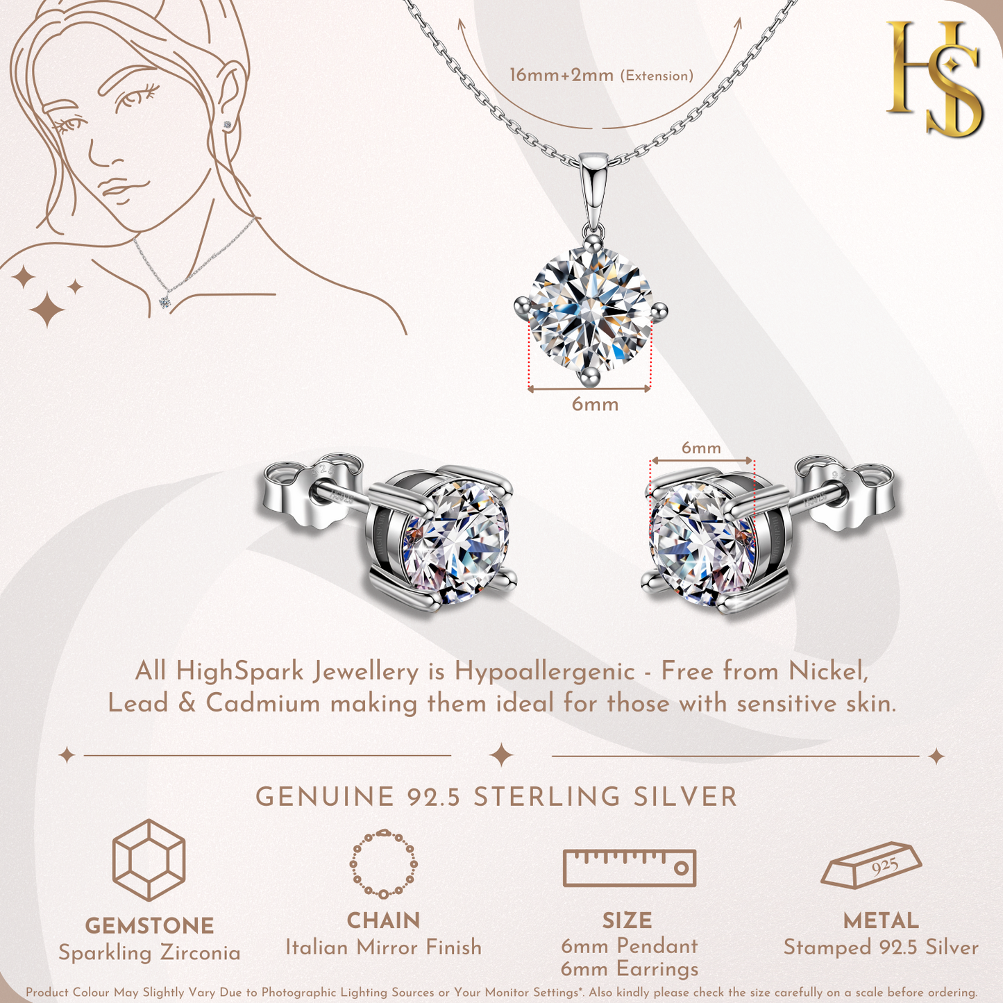 Sparkling Zirconia Birthstone Stud Pendant-Set With Earrings in 925 Sterling Silver For Women