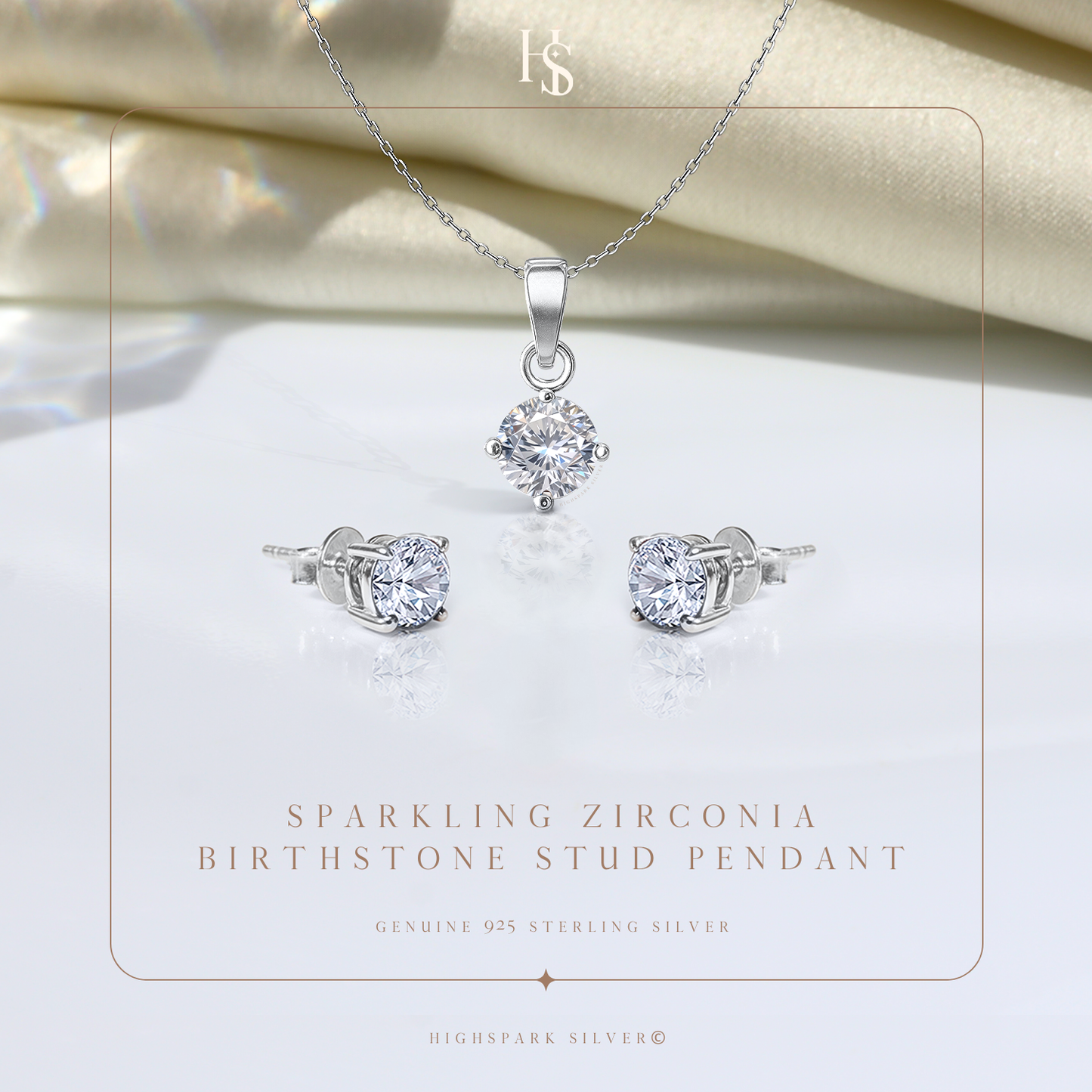 Sparkling Zirconia Birthstone Stud Pendant-Set With Earrings in 925 Sterling Silver For Women