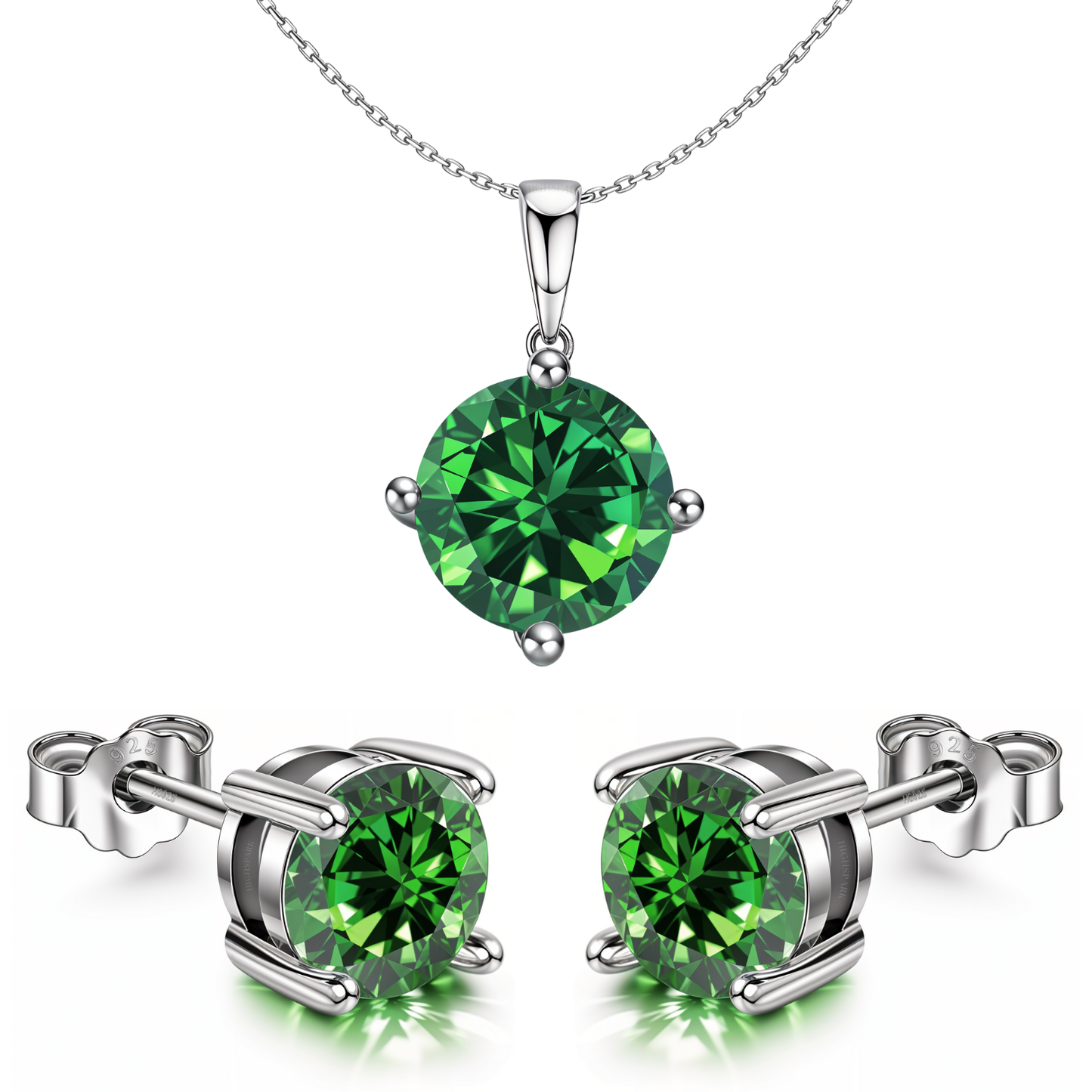 Emerald Zirconia Birthstone Stud Pendant-Set With Earrings in 925 Sterling Silver For Women