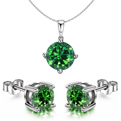 Emerald Zirconia Birthstone Stud Pendant-Set With Earrings in 925 Sterling Silver For Women