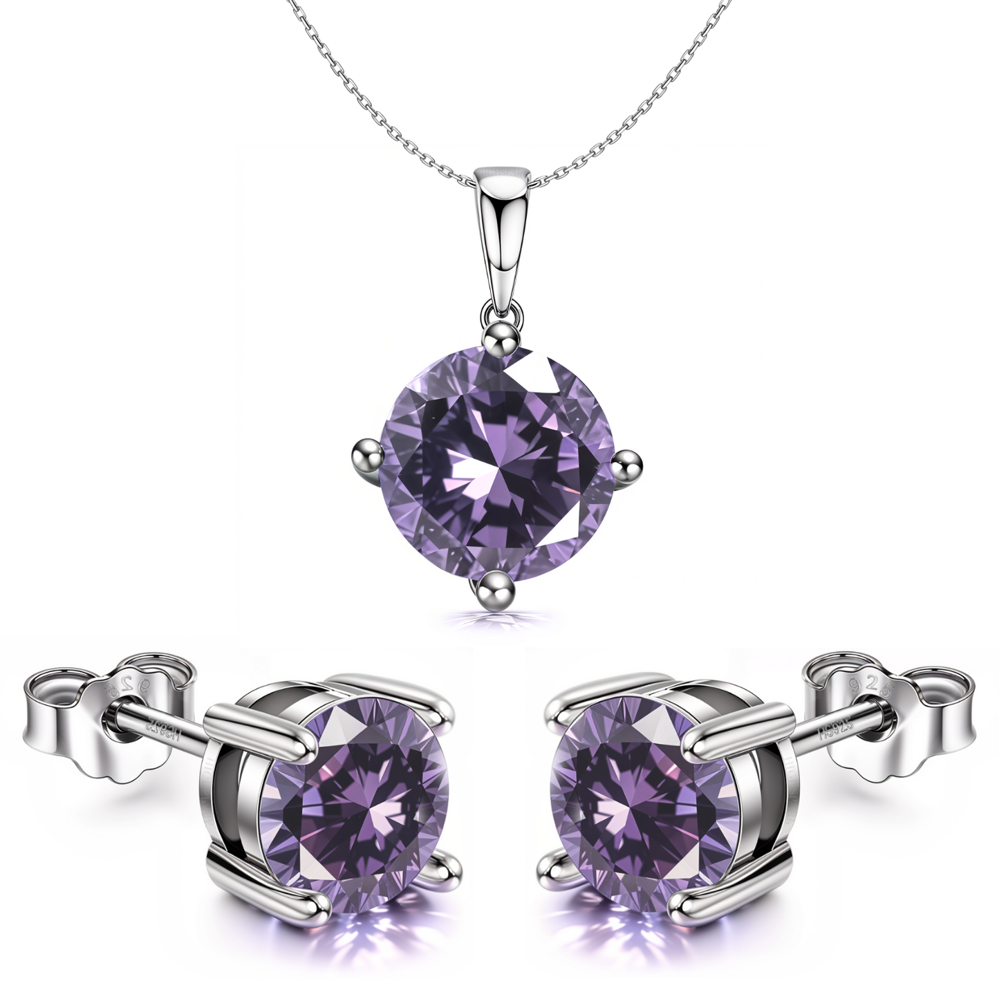 Alexandrite Zirconia Birthstone Stud Pendant-Set With Earrings