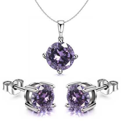 Alexandrite Zirconia Birthstone Stud Pendant-Set With Earrings