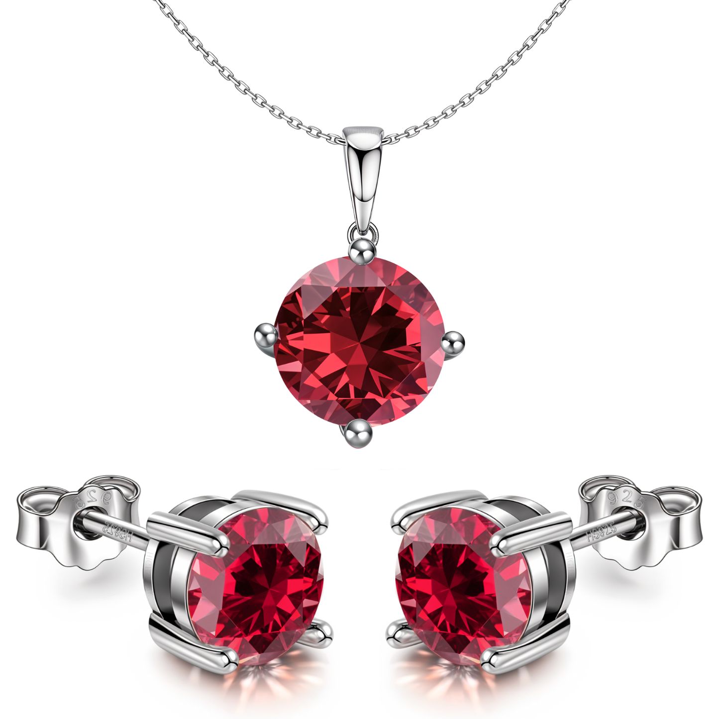 Ruby Zirconia Birthstone Stud Pendant-Set With Earrings in 925 Sterling Silver For Women