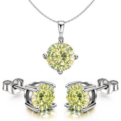 Peridot Zirconia Birthstone Stud Pendant-Set With Earrings in 925 Sterling Silver For Women