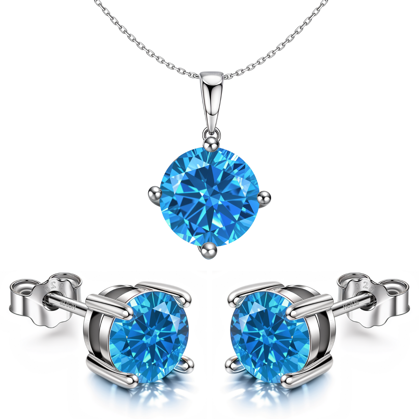 Sapphire Zirconia Birthstone Stud Pendant-Set With Earrings in 925 Sterling Silver For Women