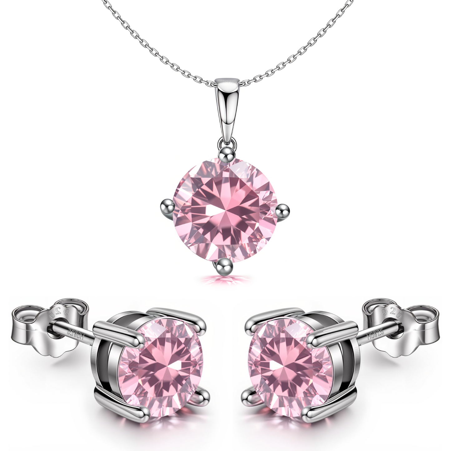 Tourmaline Zirconia Birthstone Stud Pendant-Set With Earrings in 925 Sterling Silver For Women