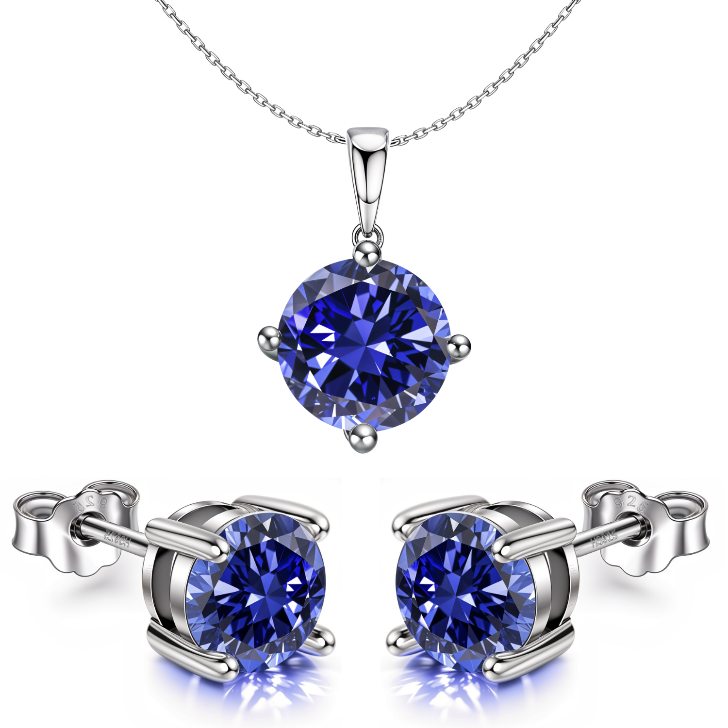 Tanzanite Zirconia Birthstone Stud Pendant-Set With Earrings in 925 Sterling Silver For Women HighSpark