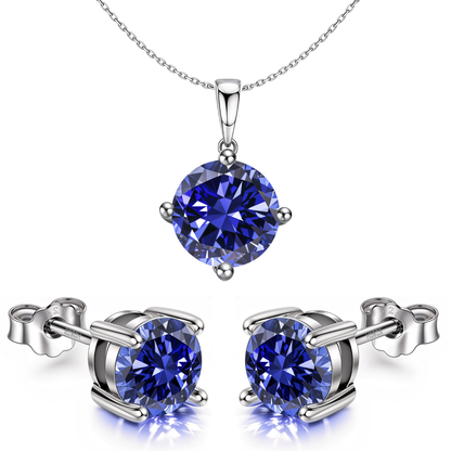 Tanzanite Zirconia Birthstone Stud Pendant-Set With Earrings in 925 Sterling Silver For Women HighSpark