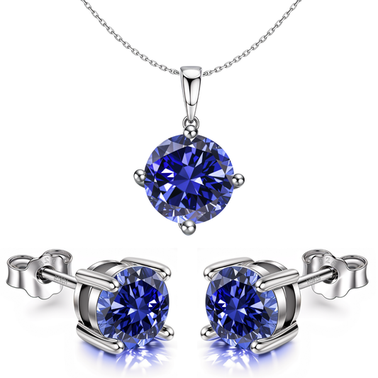 Tanzanite Zirconia Birthstone Stud Pendant-Set With Earrings in 925 Sterling Silver For Women HighSpark