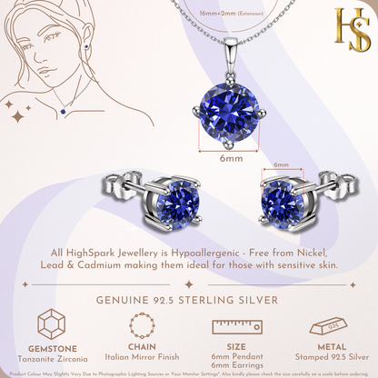 Tanzanite Zirconia Birthstone Stud Pendant-Set With Earrings in 925 Sterling Silver For Women HighSpark