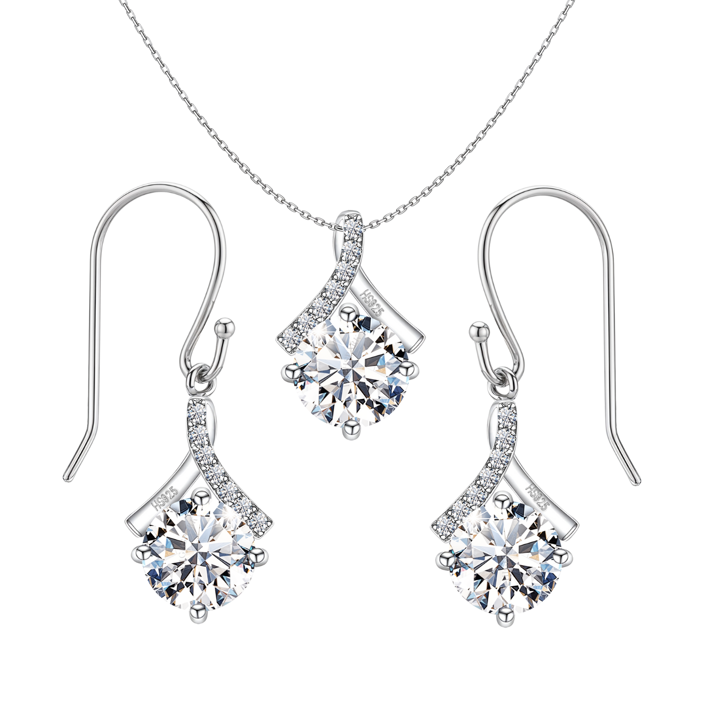 Starlit Solitaire Earrings, Pendant & Chain Set in 92.5 Sterling Silver With Diamond like Brilliance Zirconia