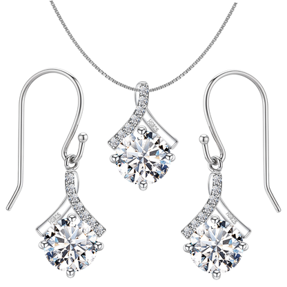 Classic Drop Crystal Solitaire Earrings, Pendant & Chain Set in 92.5 Sterling Silver With Diamond like Brilliance Zirconia